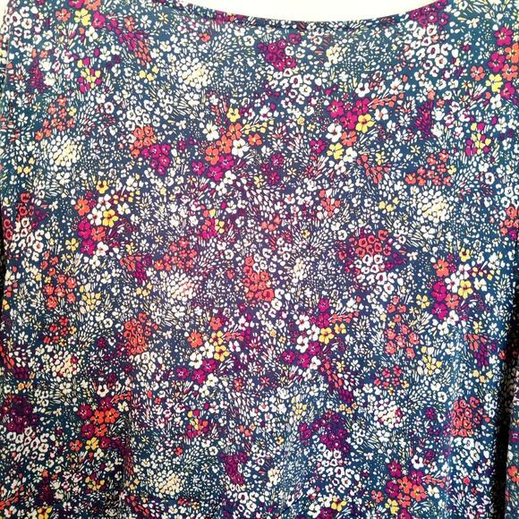 Lands End Floral Midi Dress 3X Tencel V-Neck Blue Multicolor Casual Ruched Soft - Picture 4 of 11